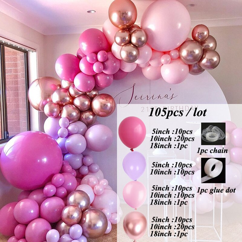 Rose Gold Confetti Chorme Metallic Balloon Arch Garland Pink Red Latex Globos Wedding Birthday Party Decorations toy Inflatable