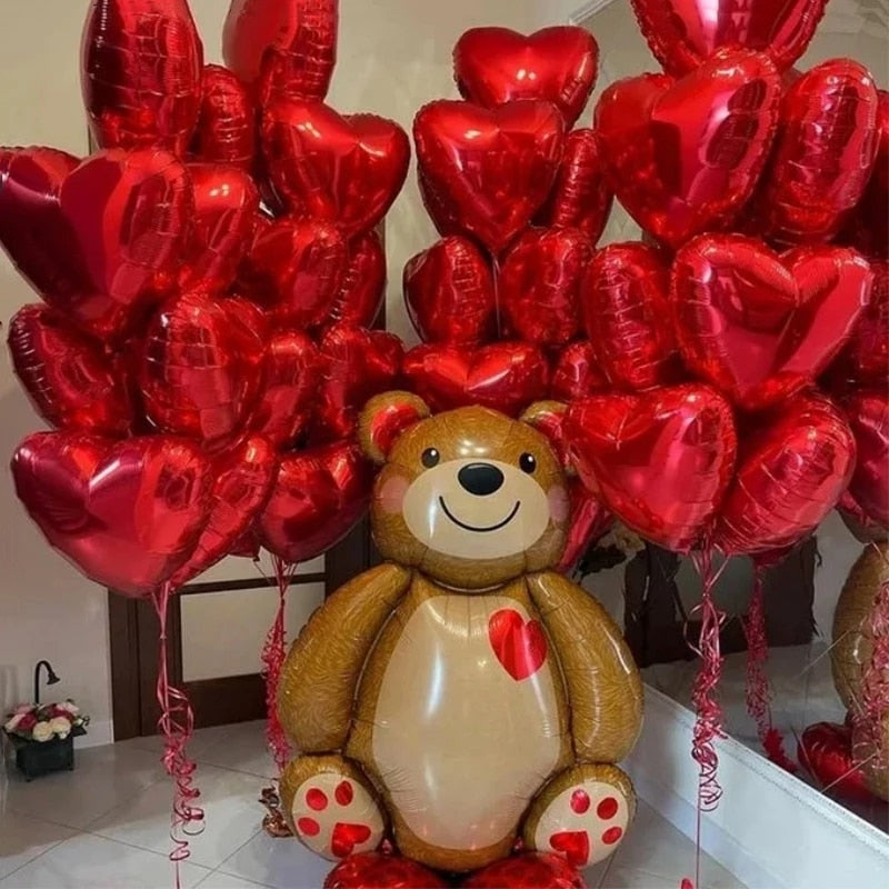 Love Heart Bear Foil Balloons cm Happy Birthday Valentine’s Day Party Decor Air Helium Globos Wedding Decorations Kids Toys 