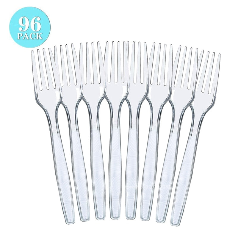 48/96/144/216pcs Plastic Cutlery Disposable Tableware Dinnerware Crystal Knife Fork Spoon For Party Household Supplies PartyDecorHQ