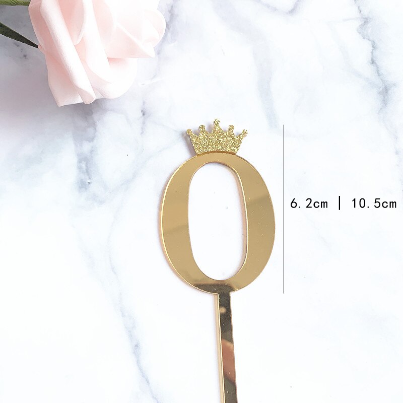 pcs/Lot Gold Number Cake Topper Bling Crown Birthday Party Cupcake Decoration New Creative Writing Baking Dessert Flags Theme 