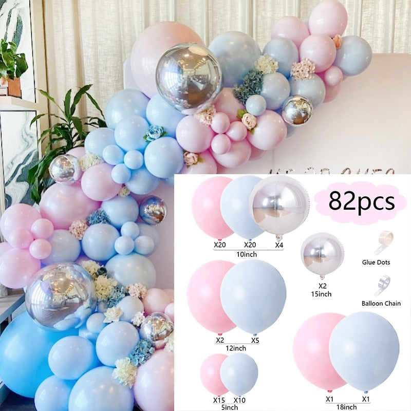 Latex Balloons Arch Set Pink Blue And Silver 4D Balloon Garland Wedding Birthday Party Decoration Baby Baptism Shower Balloon PartyDecorHQ