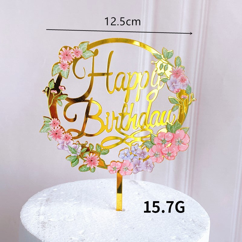 Rose Gold Birthday Party Cake Decorating Tools Happy Girl Boy Acrylic Topper Baby Shower Dessert Accessories 