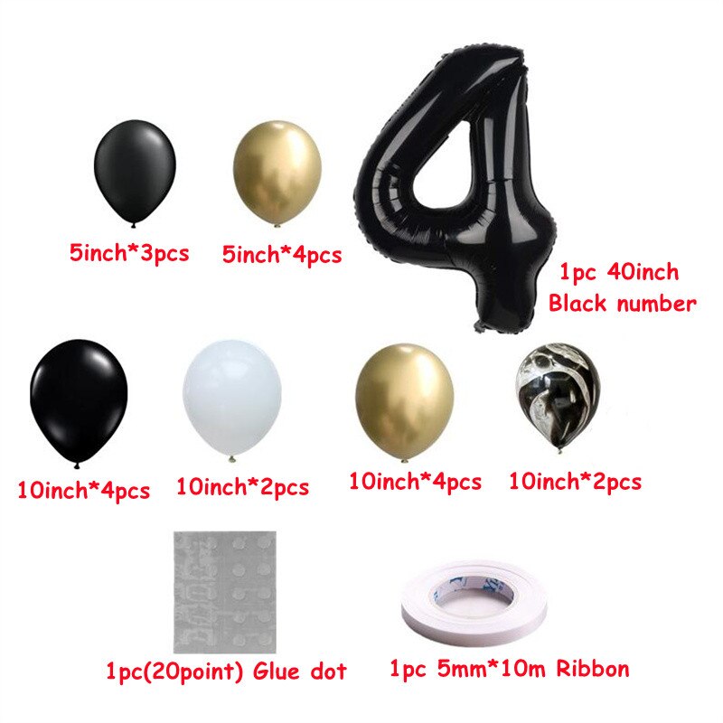 pcs inch Black Number Chrome Agate Set Figures Globos Baby Shower Birthday Party Metallic Decor Balloon 