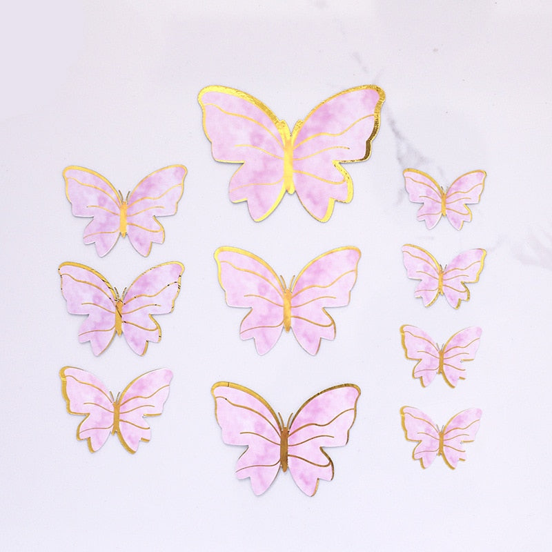 Set Gold Butterfly Cake Topper Decoration Happy Birthday Girl Wedding Bride Dessert Decor Baby Shower Supplies Gifts 