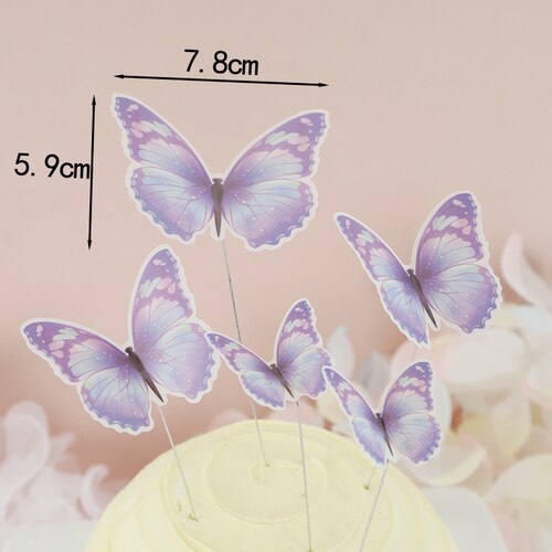 Butterflies Feathers Chiffon Moon Boat Girl Lace Flower Acrylic Cake Topper Happy Birthday Wedding Party Decoration Love Gift 