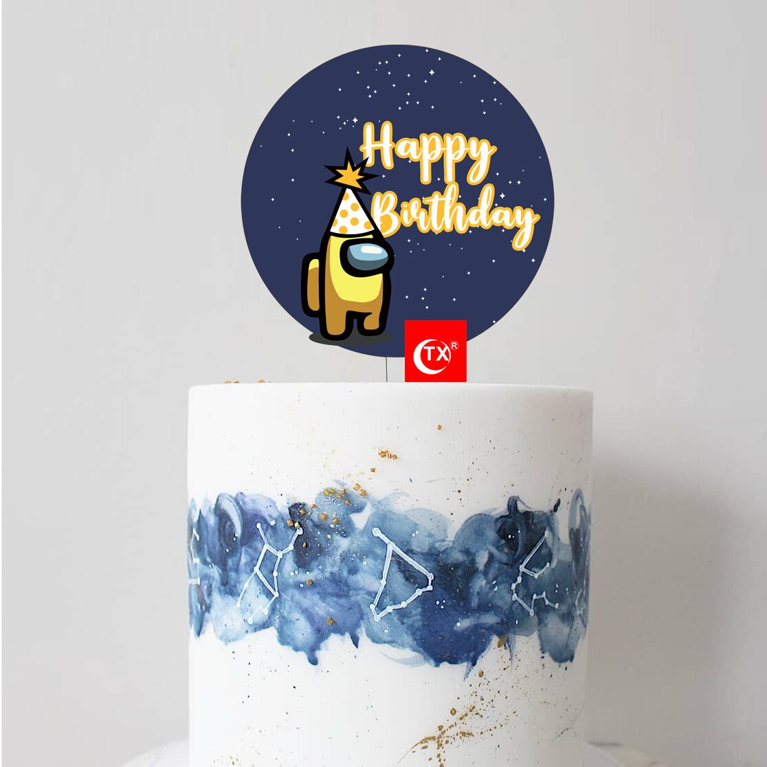 Planet Acrylic Happy Birthday Cake Toppers Transparent Astronaut Space Kids Party Cupcake Decorations 