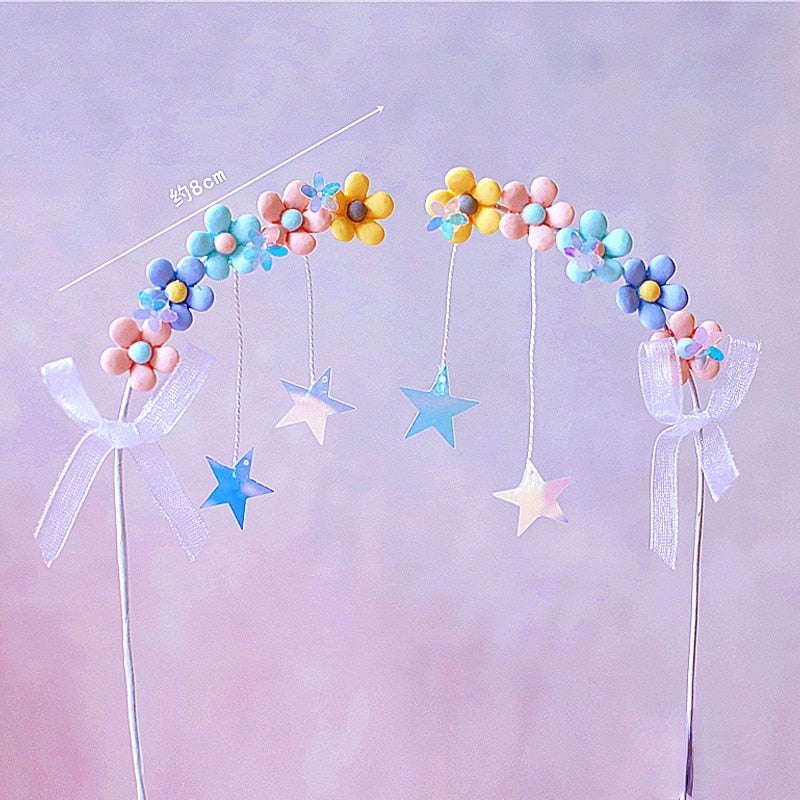 Stars Arches Unicorn Girl Cake Topper Birthday Party Decor Hairball Clouds Baking Supplies Baby Shower Dessert Love Gifts 