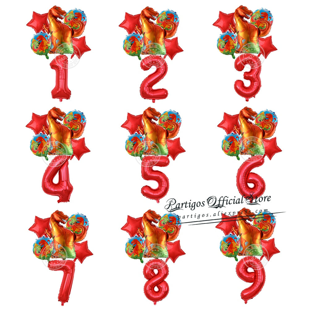 set Dinosaur Foil Balloons inch foil Number Globos Party Jungle Jurassic dragon boys Birthday Decors 