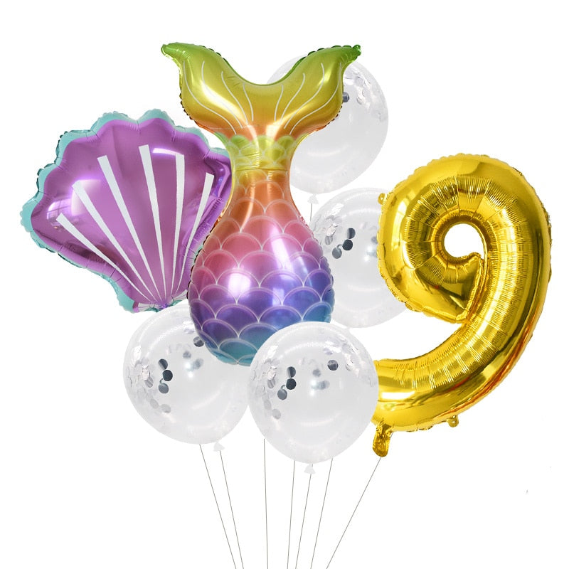 Pcs/Set Mermaid Party Number Foil Balloon Combination Baby Shower Birthday Decorations Helium Balloons 