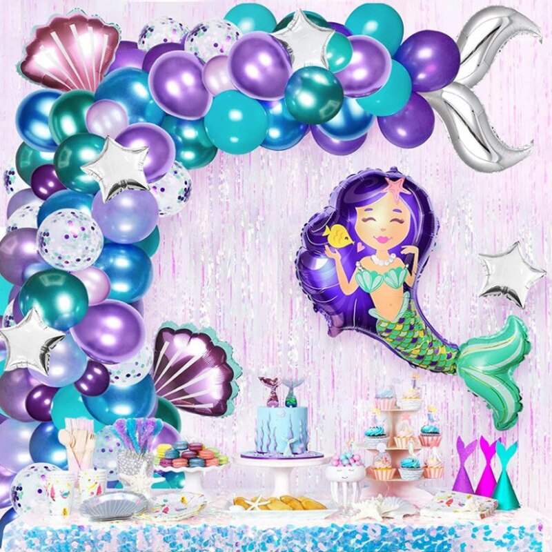 PCS Mermaid Theme Balloons Arch Set Party Decorations Girls Birthday Baby Shower Fishtail Shell Foil Inflatable