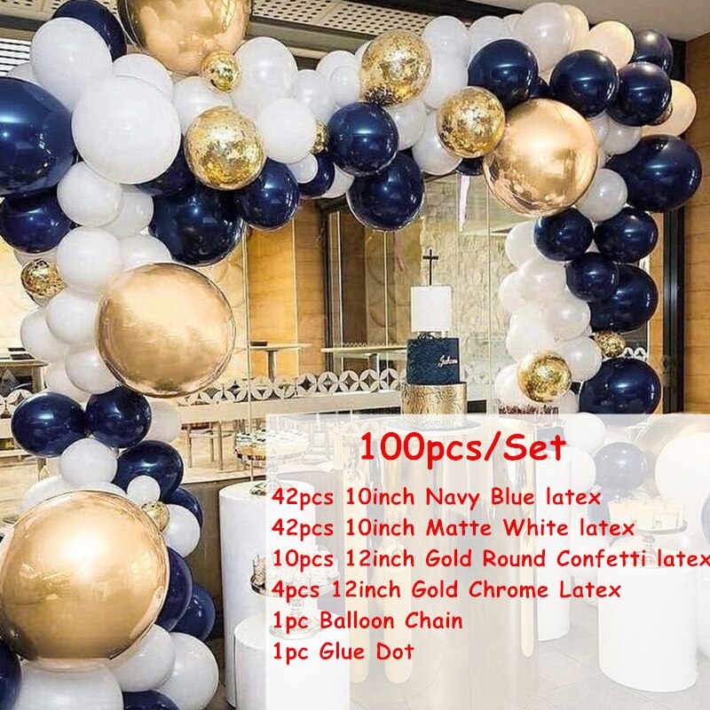 Navy Party Balloons Arch Kit Blue White Latex Balloon Gold Confetti Metallic Globos Baby Shower Birthday Decor 