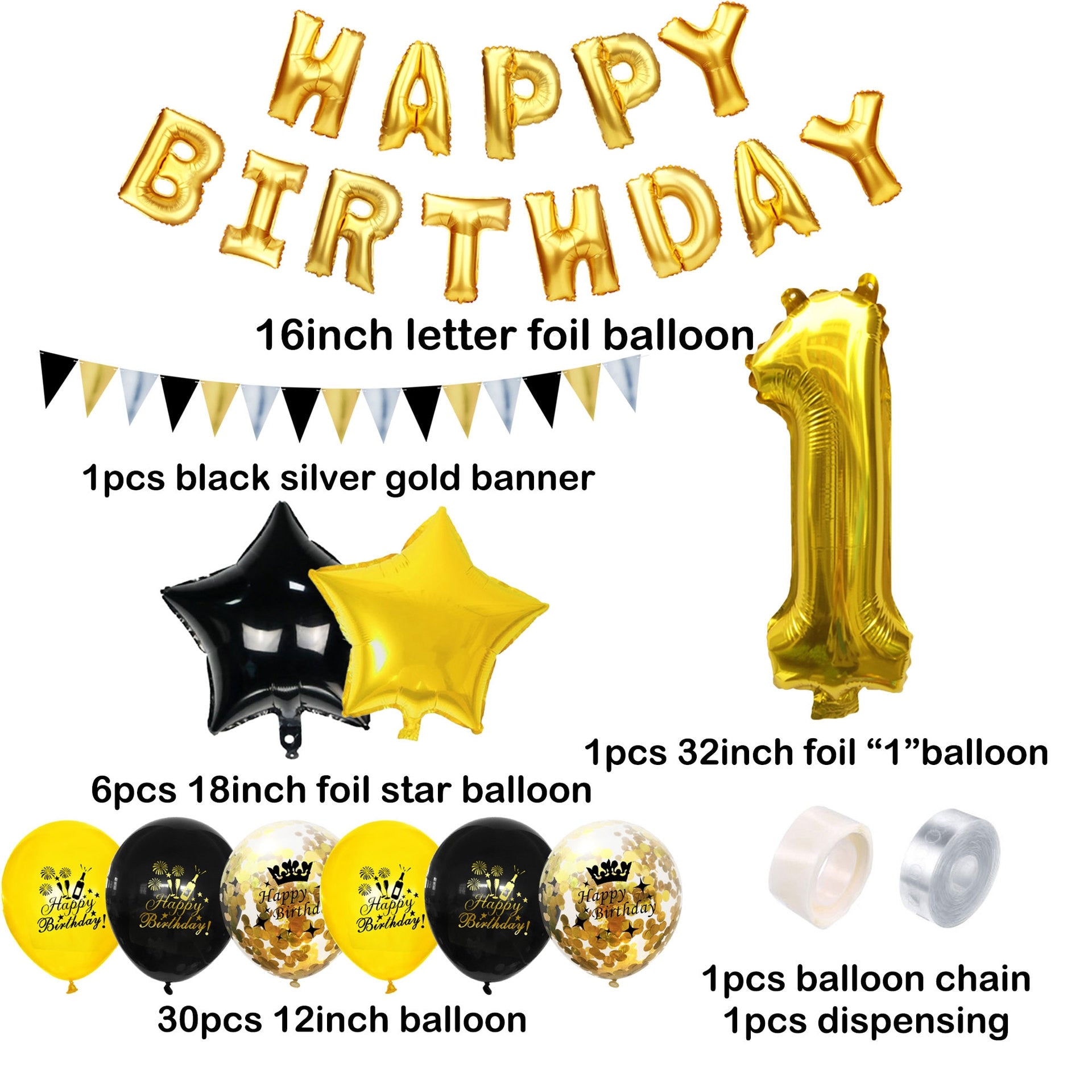 Golden Birthday Confetti Balloon Set Fivepointed Star Number Foil Boy Girl Men Women Party Decoration 