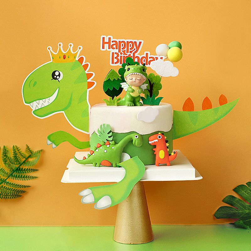 Dinosaur Theme Cake Topper Lovely Cartoon Zoo Dino Jungle Decoration Soft pottery Baby Shower Birthday Party Supplies 