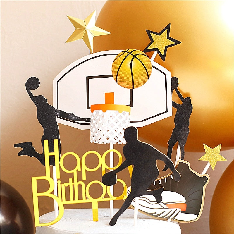 1Set/lot Basketball Theme Party Happy Birthday Banner Cake Topper Kids Boy Birthday Party Basketball Cake Decorations Supplies PartyDecorHQ