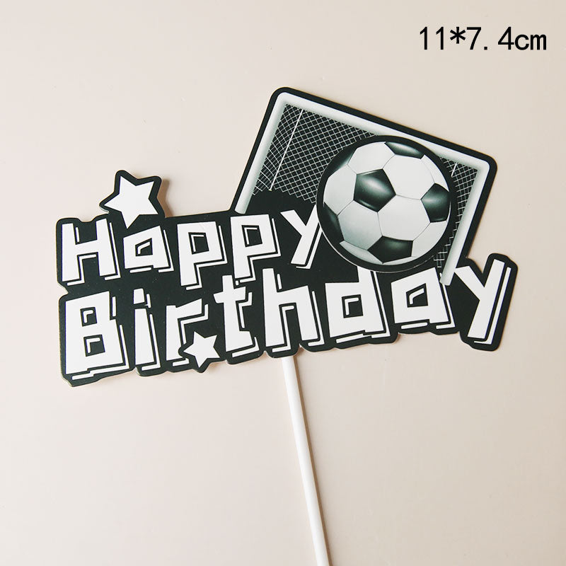 Football Basketball Theme Cake Topper Lovely Boy Soccer Ornaments Kid Birthday Happy Baking Cakes Decoration Supplies Flags 