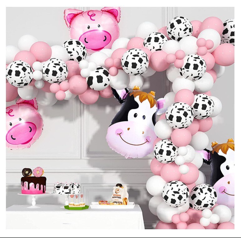 Cow Themed Birthday Party Decoration Balloon Arch Kit Pig Foil Print Girl Baby Shower Supplies Inflatable Decorations