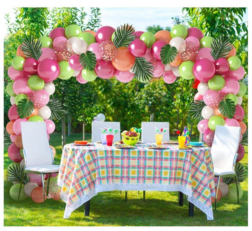 Pink Green Balloons Garland Arch Kit Palm Leaves Girl Hawaiian Theme Birthday Baby Shower Wedding Party Decoration Inflatable Decorations