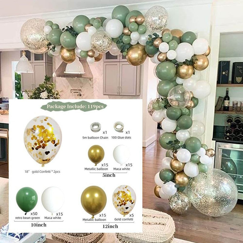 Macaron Balloons Green Gold Metal Balloon Garland Arch Wedding Birthday Decoration Party Kids Baby Shower Inflatable Decorations