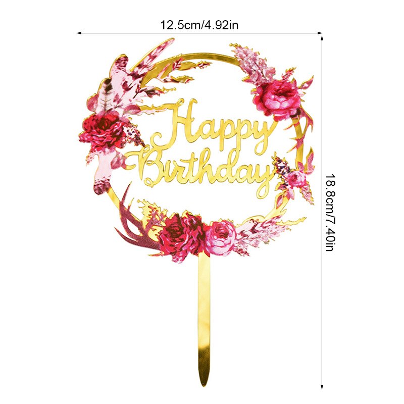 1pc Acrylic Cake Topper Gold Silver Black Floral Cupcake Toppers for Birthday Party Wedding Dessert Cake Decoration Supplies PartyDecorHQ