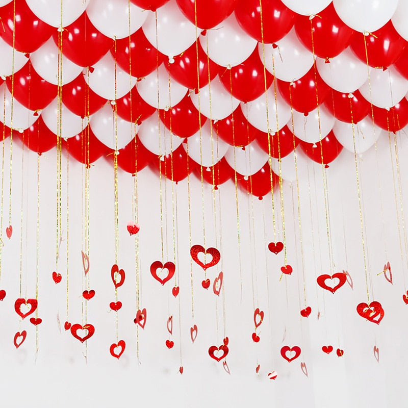 100pcs Red Heart Star Laser Ceiling Sequined Balloons Pendant Valentine Day Decoration Romantic Anniversary Wedding Supplies PartyDecorHQ