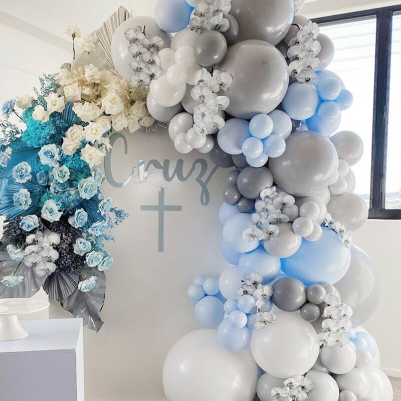 Pcs Balloons Arch Set White Gray Blue Balloon Garland Wedding Happy Birthday Party Baby Baptism Shower Decoration Inflatable Decorations