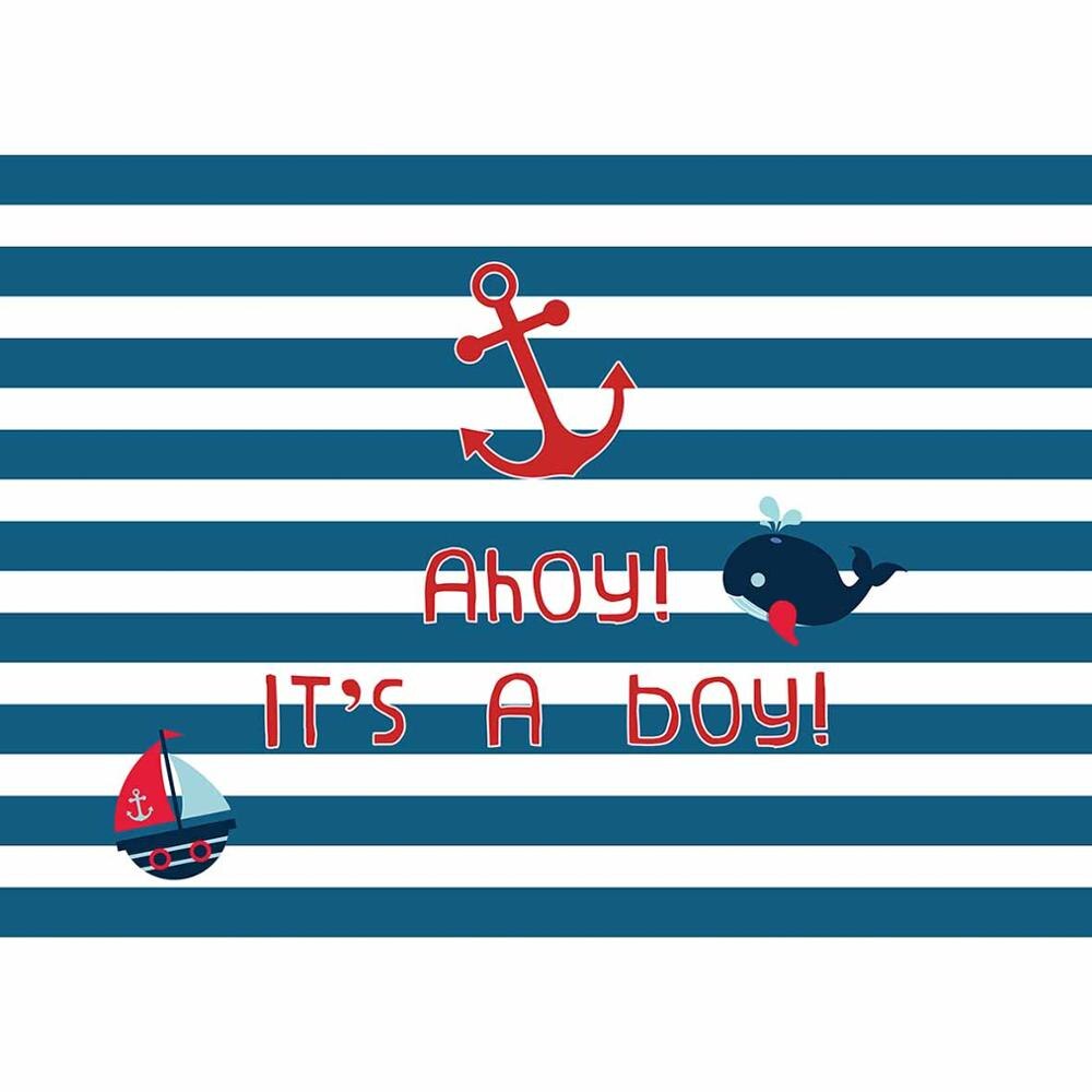 Birthday Background Boy Navy Blue White Stripes Anchor Party Baby Shower Backdrop Photocall Photobooth Banner 