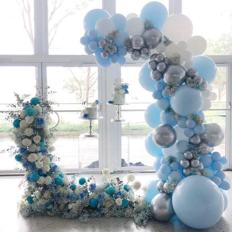 Latex Balloons Arch Set Blue White Silver Macaron Balloon Garland Baby Baptism Shower Birthday Party Decoration Inflatable Decorations