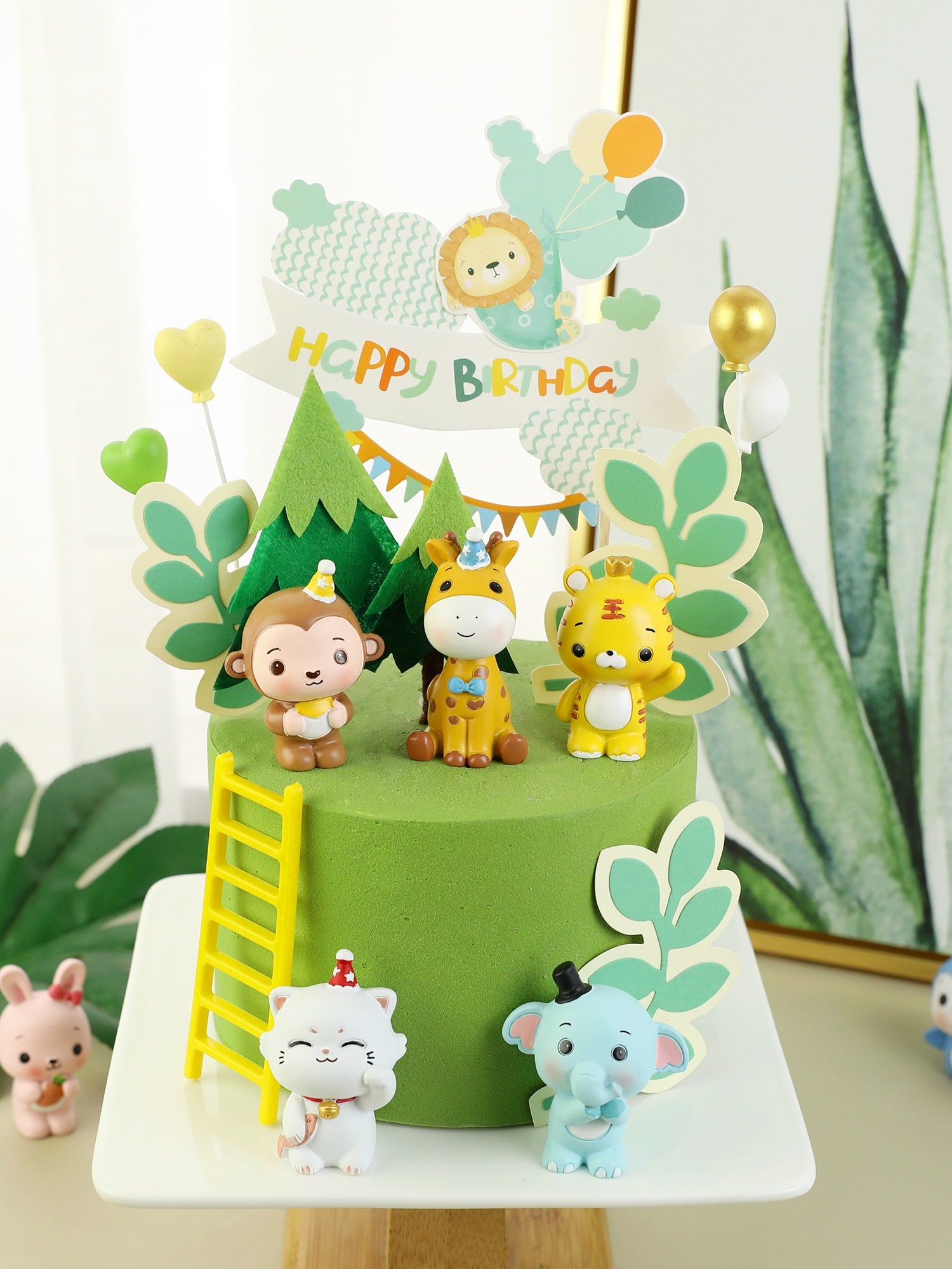 Safari Animals Cake Topper Decoration Happy Birthday Set Jungle Kids Lion Doll 