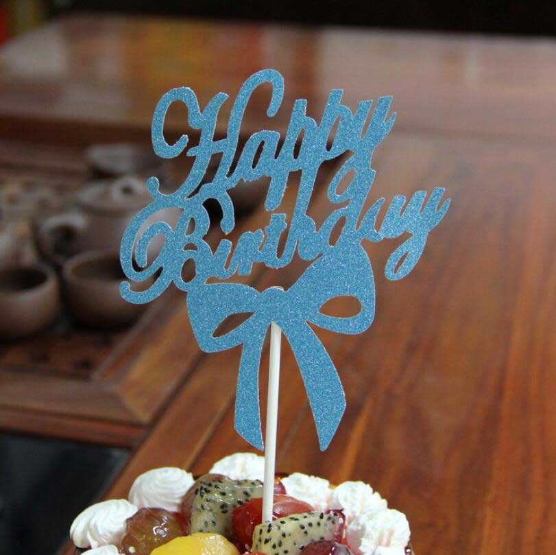 Happy Birthday Cake Topper Gold Silver Top Flag Decoration Boy Party Wedding Supplies 