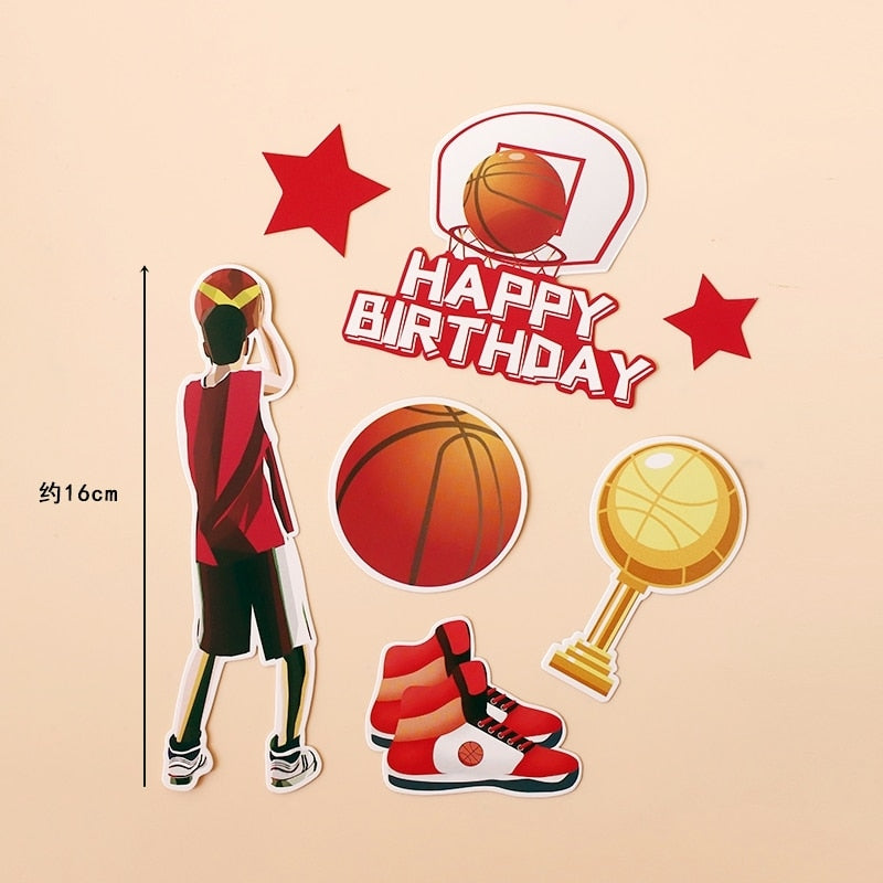 1Set/lot Basketball Theme Party Happy Birthday Banner Cake Topper Kids Boy Birthday Party Basketball Cake Decorations Supplies PartyDecorHQ