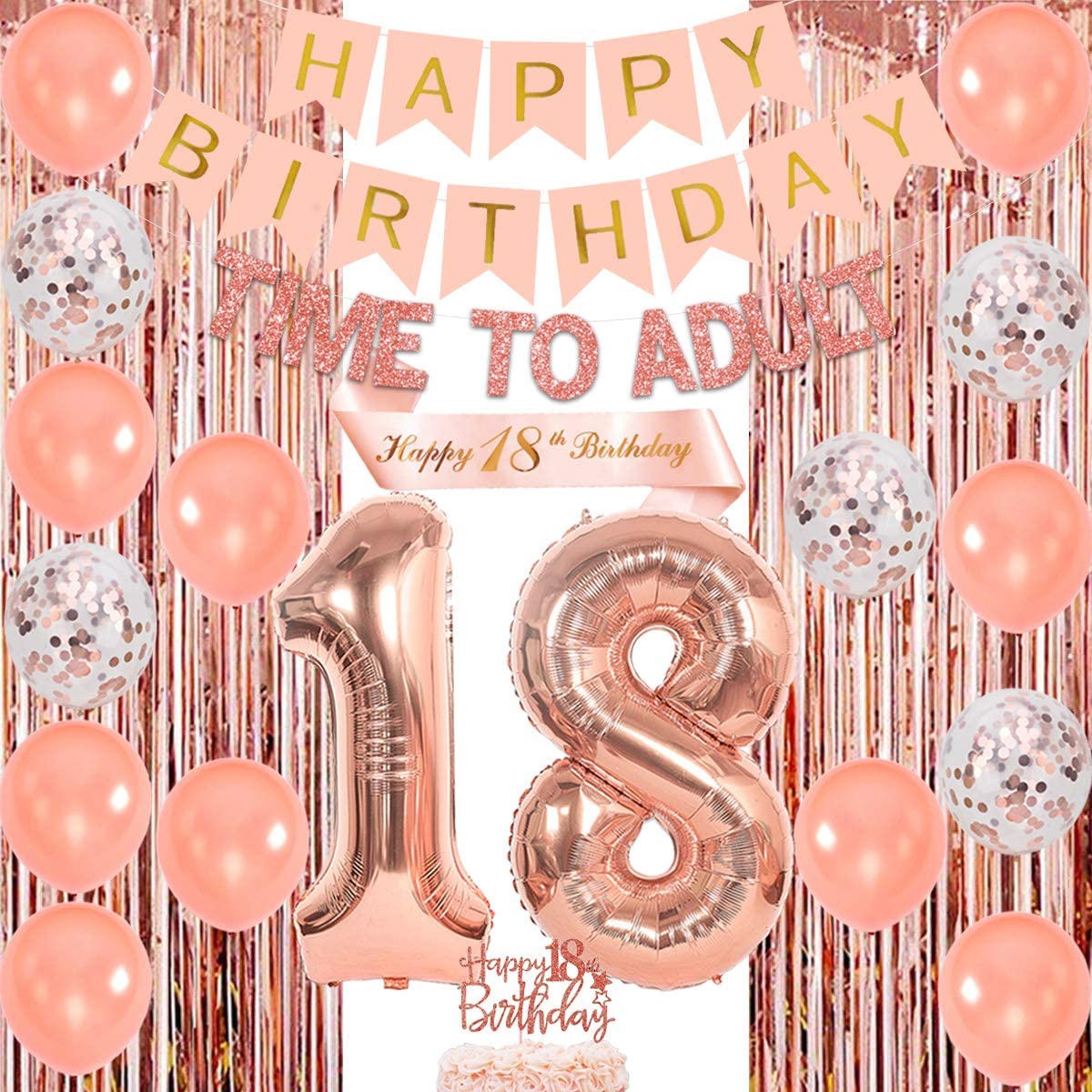 Rose Gold th Birthday Decorations Balloon Set Number Foil Fringe Curtain Girls Year Old Party 