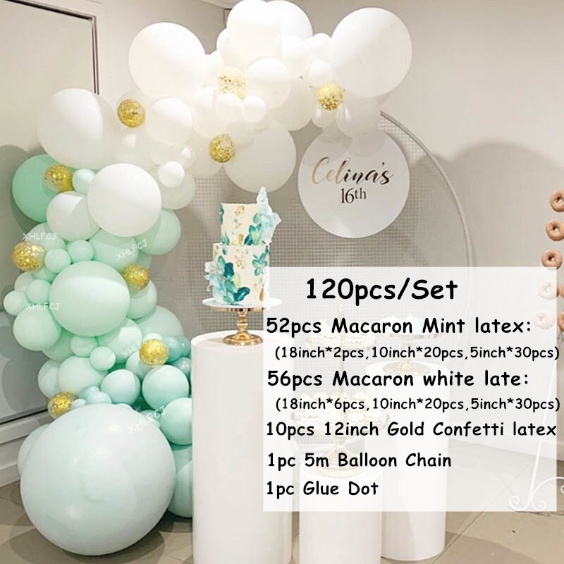 pcs Macaron Mint White Balloon Arch Gold confetti Wedding Birthday Party Decorations Kids Adult Latex Baby Shower balloons 