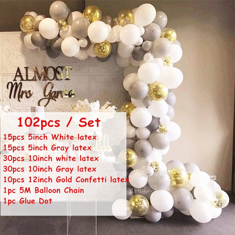 pcs Gray White Latex Gold Confetti Balloons Arch Kit Wedding Birthday Party Baby Shower Decoration Globos Supplies 