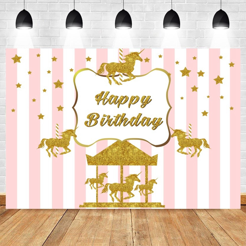 Happy Birthday Carousel Horse Photography Baby Party Decor Backdrop Photocall Background Photophone Photographic Photo Studio 