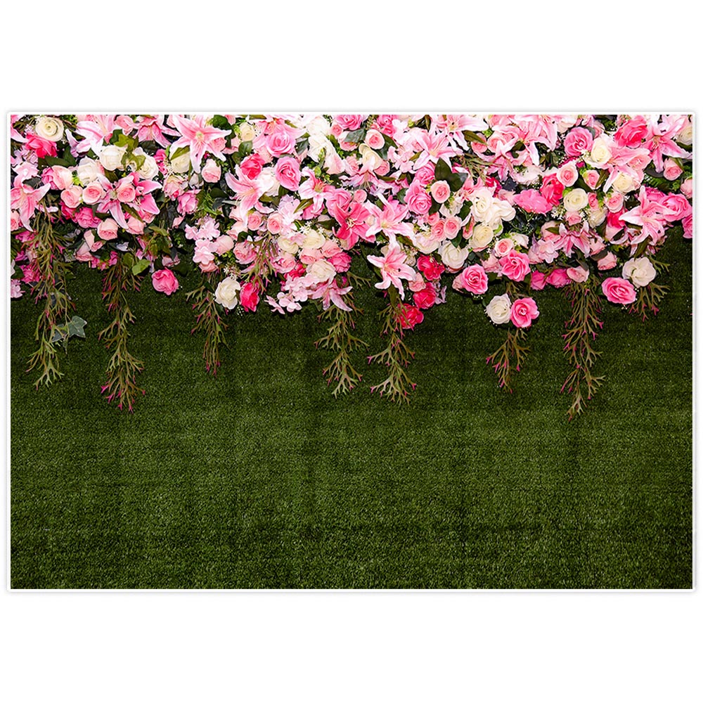 Wedding Backdrop Spring Flower Grass Leaves Nature Baby Shower Newborn Background Party Photocall Photobooth Vinyl 