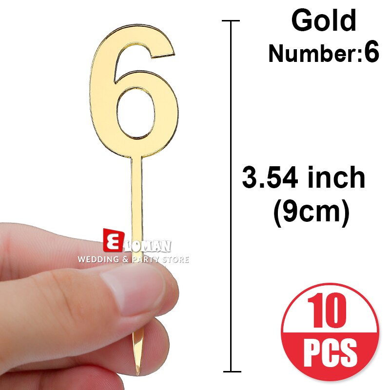 Birthday cupcake number Topper ELOMAN Gold Acrylic Cake Top Flag Decoration Boy girl Party Wedding Supplies 