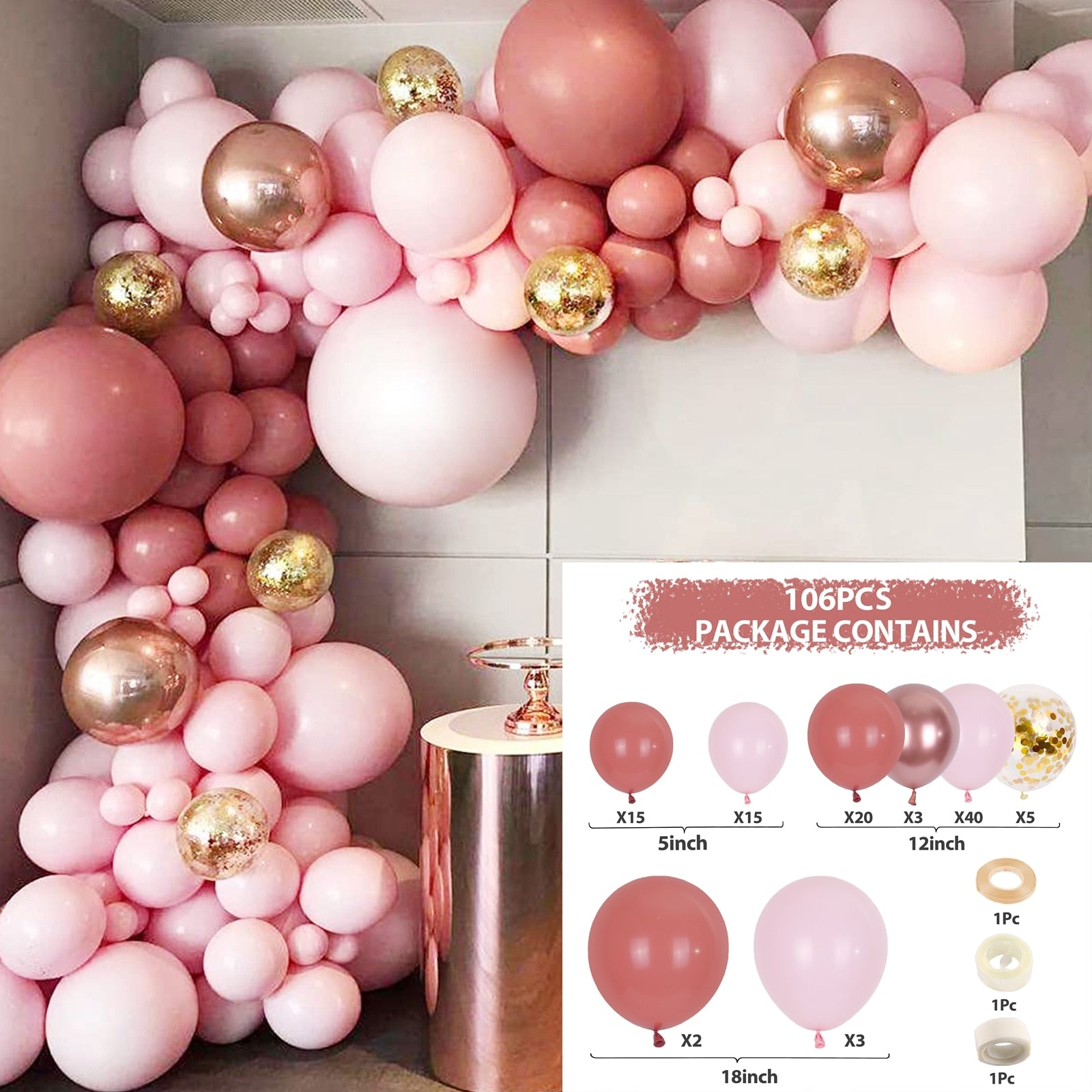 Macaron Pink Balloon Garland Arch Kit Wedding Birthday Party Decoration Kids Globos Rose Gold Confetti Latex Ballon Baby Shower Inflatable Decorations