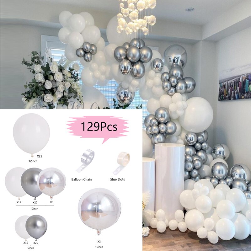 Latex Balloons Arch Set White Metal Balloon Garland Baby Shower Baptism Happy Birthday Party Wedding Decoration Inflatable Decorations