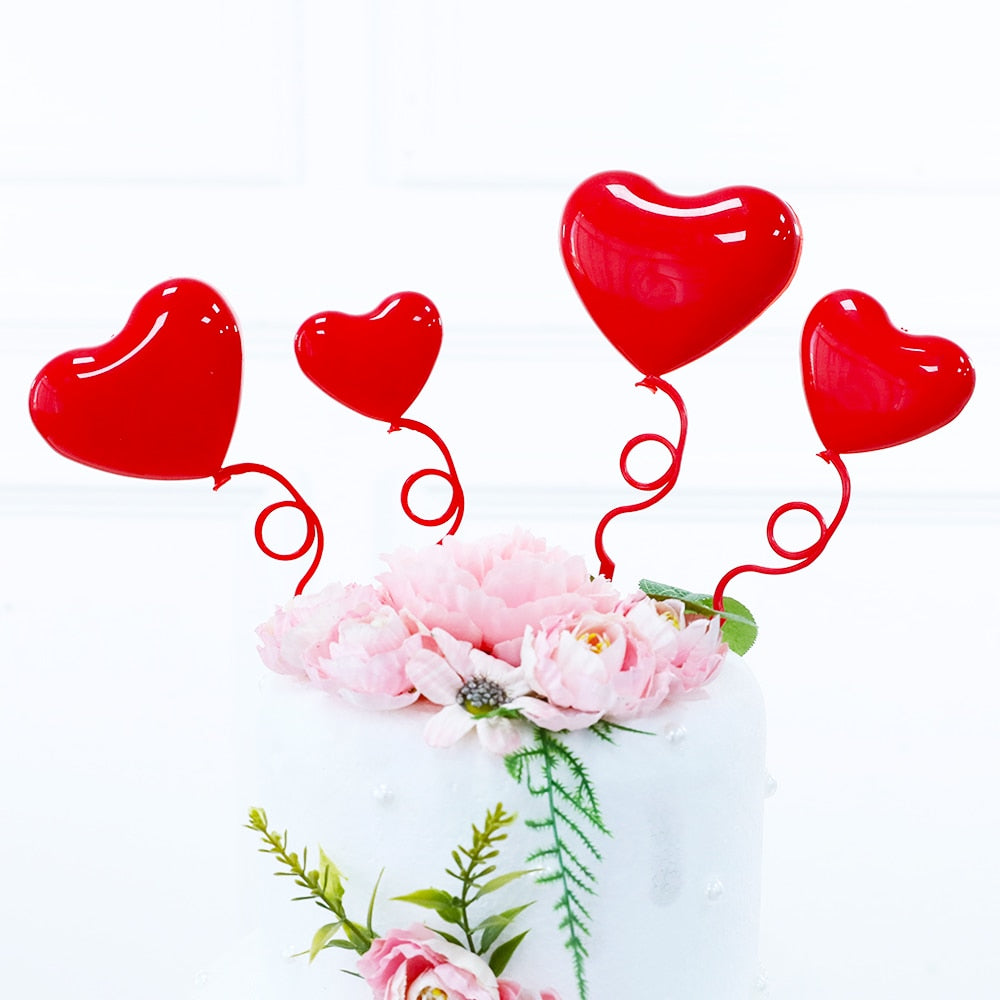 Pcs Mix Size Heart Balloons Cake Toppers Valentines Day Party Supplies Anniversary Wedding Decorations Red Ornaments 