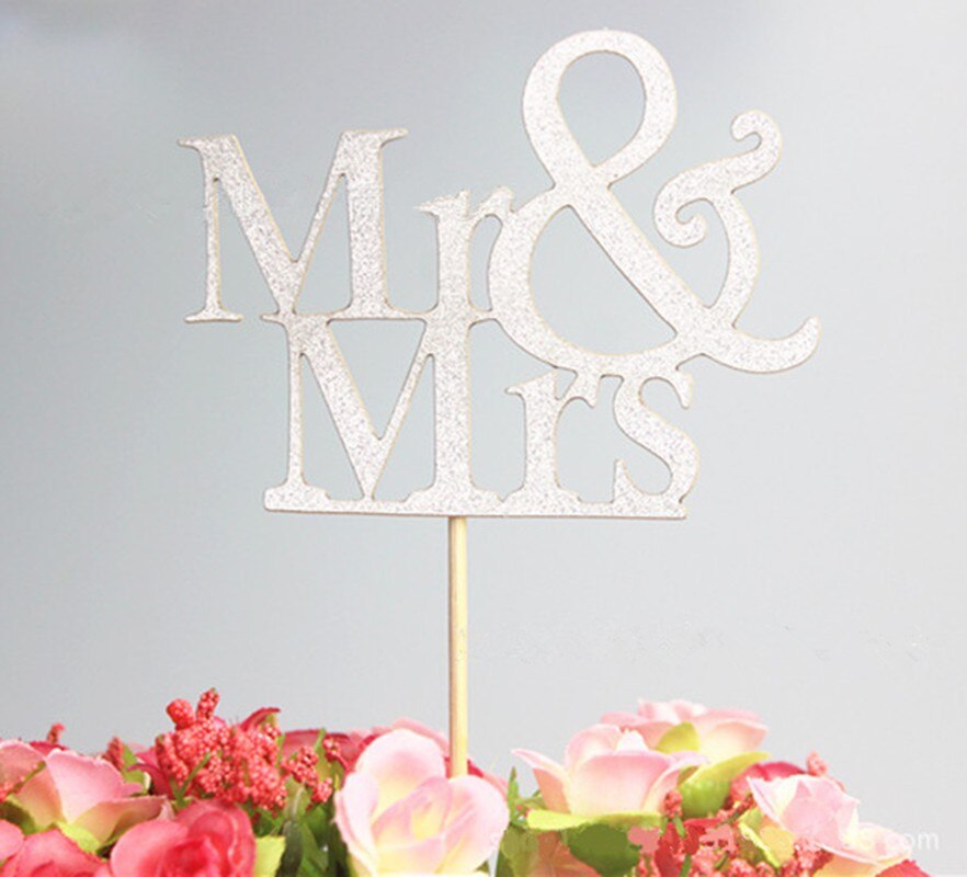 1PCS Mr&Mrs Romantic Shiny Cake Topper Wedding Party Top Letter Decor DIY Engagement Gifts Letter Cake Decoration PartyDecorHQ