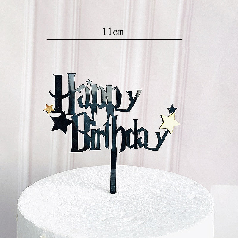 Dark Cartoon Happy Birthday Acrylic Cake Topper Cute Boy Witch Kids Party Decorations Baby Shower 