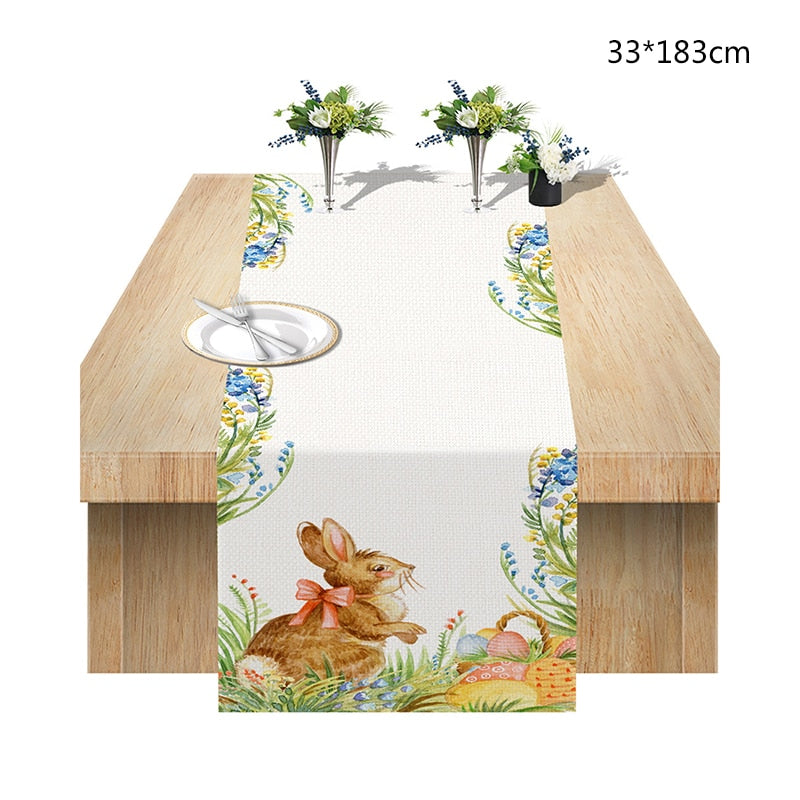 pc Easter Eggs Bunny Printed Table Runner Tablecloth Happy Party Decoration Home Rabbit Flag Deco 