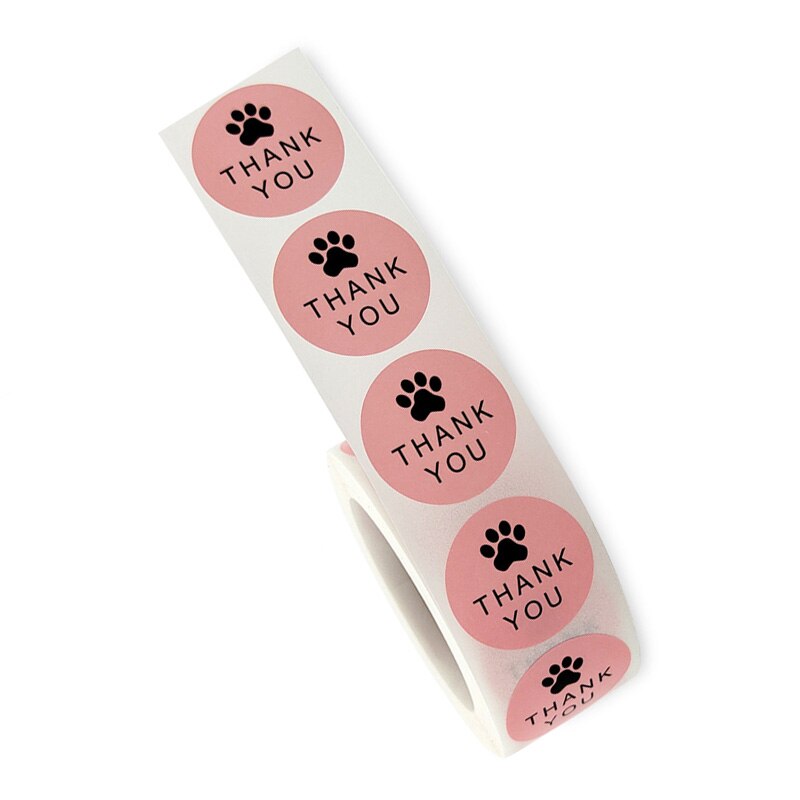 PCS/Roll Cute Pink Cat Paw Thank Stickers Paper Round Handmade Scrapbook Cards Gift Decoration Labels 