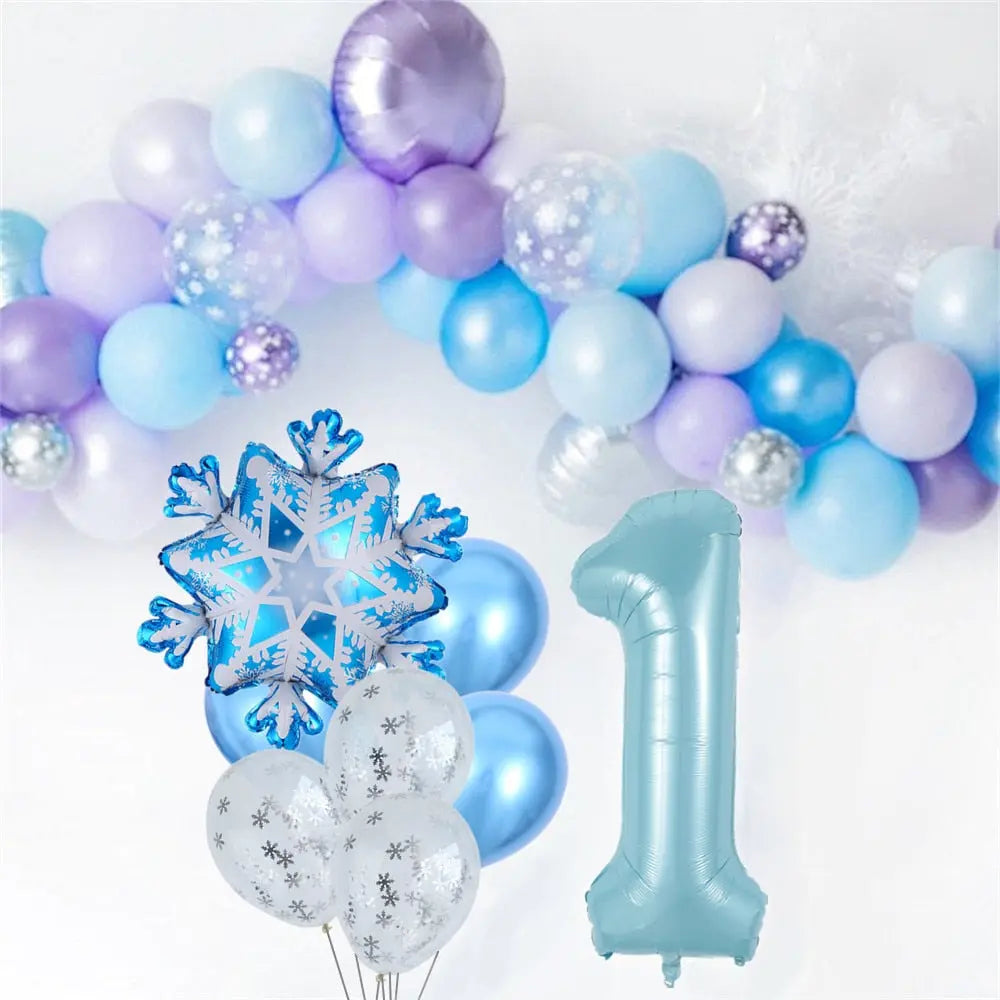 1 set Mix Snowflake Foil Balloons 40inch Ice blue number ballons Winter ice snow Party Birthday party Decoration Elsa Ballon-PartyDecorHQ