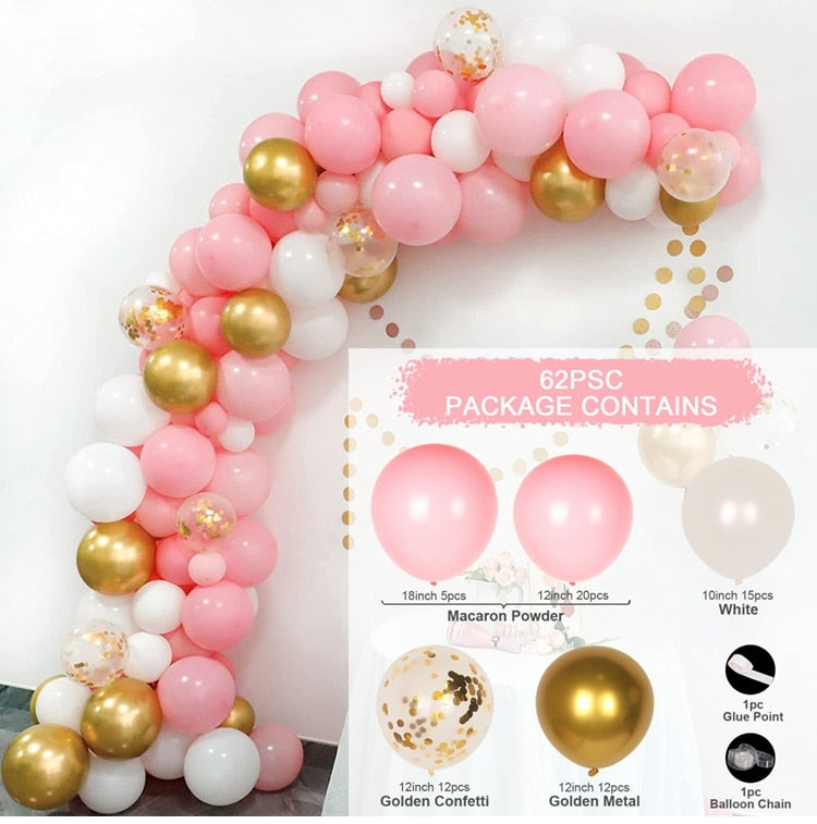 Macaron Pink Balloon Garland Arch Kit Wedding Birthday Party Decoration Kids Globos Rose Gold Confetti Latex Ballon Baby Shower Inflatable Decorations