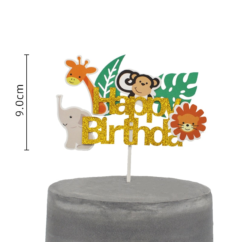 Safari Jungle Cake Decoration Birthday Party Lovely Animals Forest Cake Topper Party Kids Baby Shower Cake Baking Gift Flag PartyDecorHQ