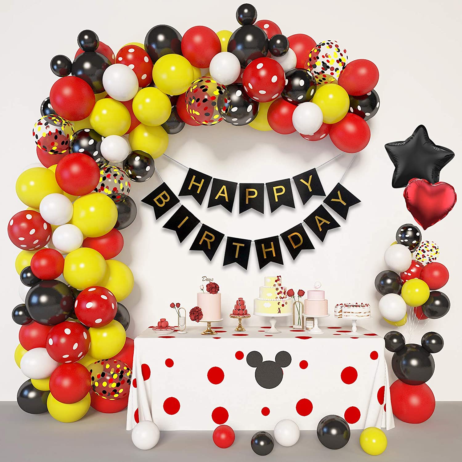 pcs/Set Cartoon Balloons Arch Garland Kit Foil Confetti Black Red Yellow Latex Happy Birthday Banner Party Decor Inflatable Decorations