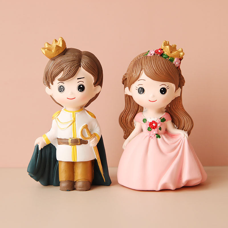 Prince Princess Wedding Cake Topper Resin Cartoon Toy Ornaments Decoration Girl Birthday Party Baking Cakes Exquisite Gifts 