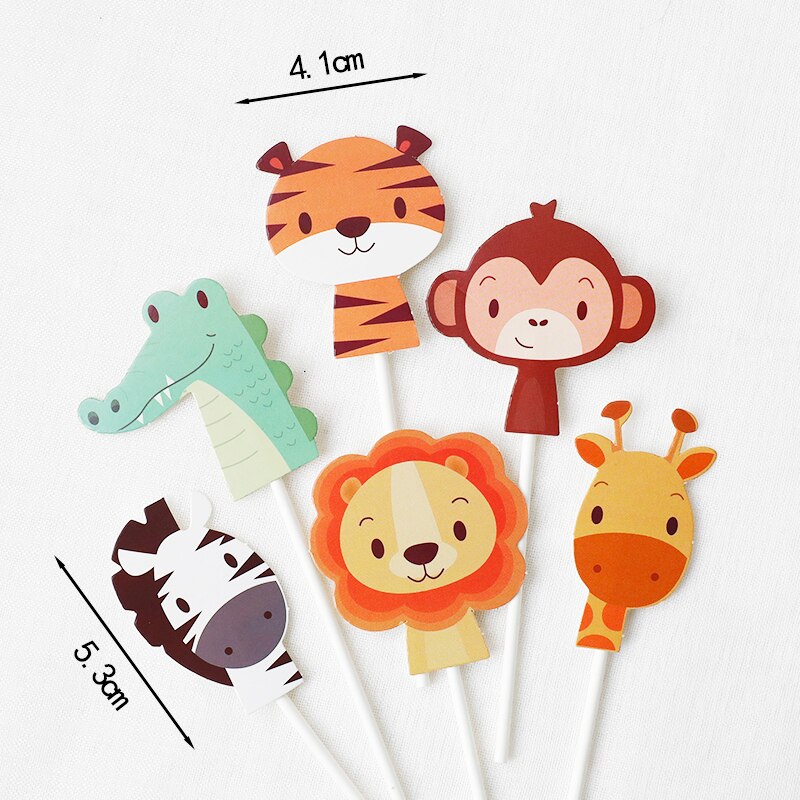 Jungle Safari Animals Birthday Party Cake Topper Soft pottery Panda Tiger Elephant oh baby year Decoration Supplies Gift 