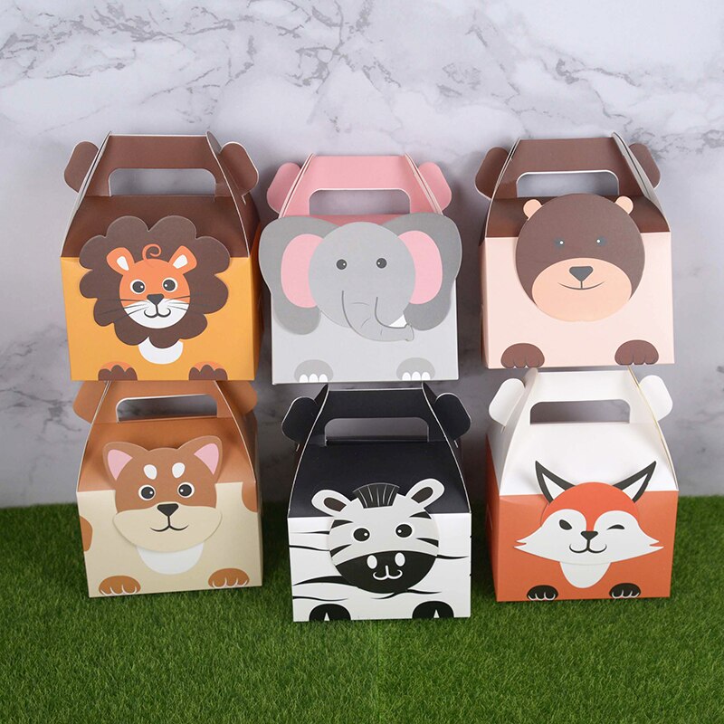 5Pcs Cute Animals Candy Box Lion Elephant Portable Biscuit Box Wild Jungle Birthday Party Decor Gift Box Baby Shower Supplies PartyDecorHQ